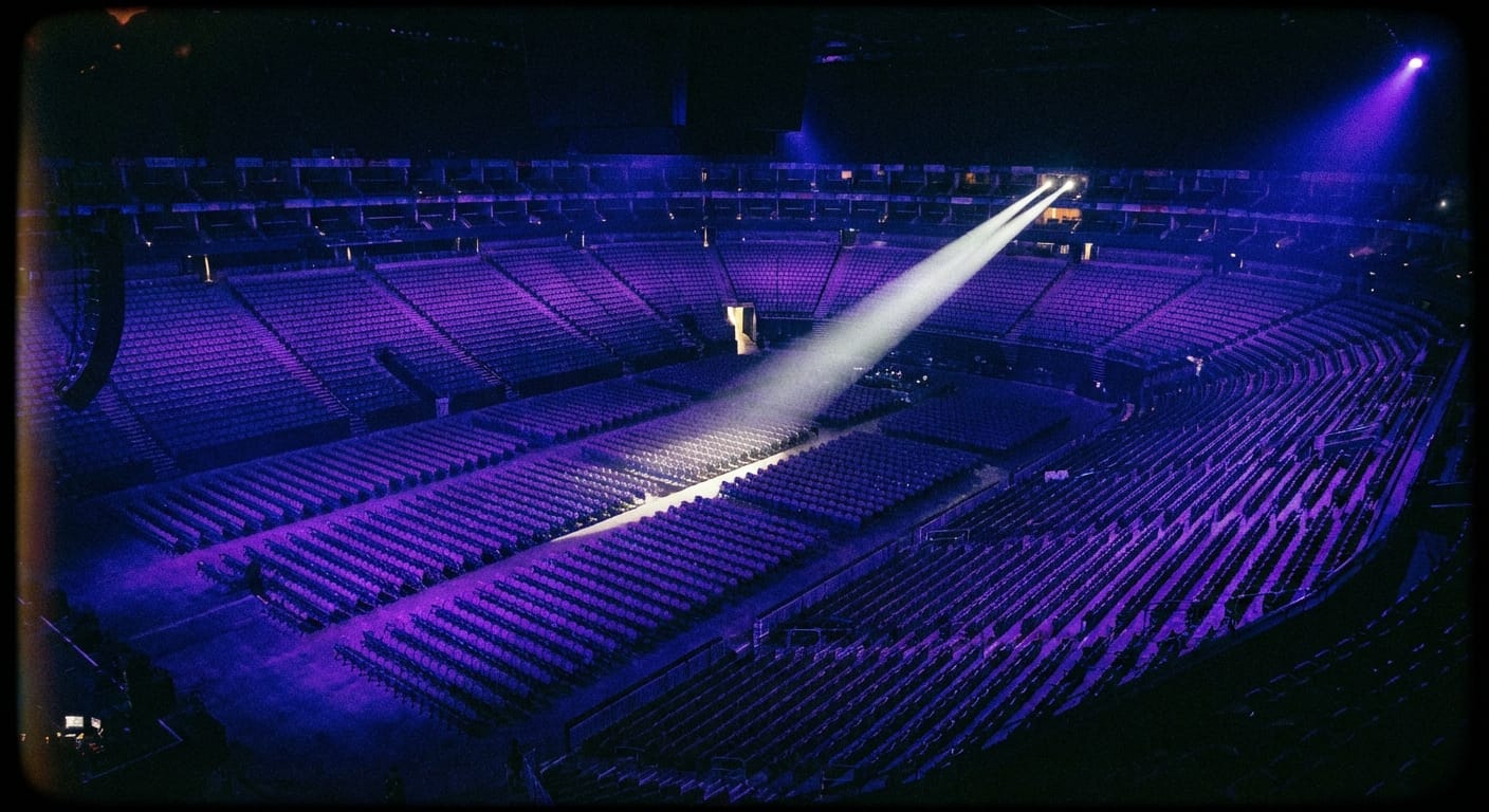 Concert venue filled with glowing lightsticks, a symbol of global K-pop fandom