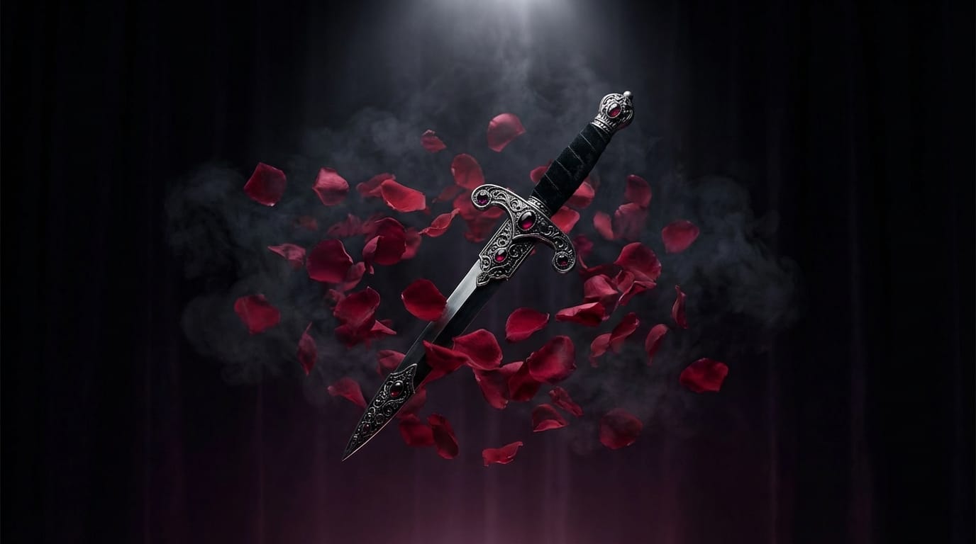 THE SIN : VANISH 뱀파이어 콘셉트 — 칼과 장미 꽃잎의 다크 고딕 이미지